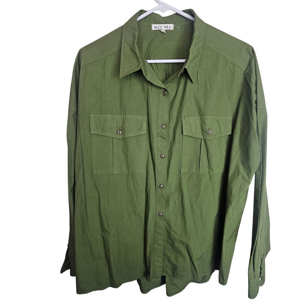 Alex Mill Womens Keeper Button Down Cotton Shirt Sz XL Oversized Designer Army